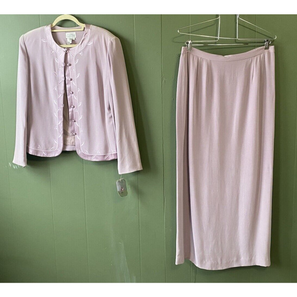 ADRIANNA PAPELL Maxi Skirt Suit Size 14 100% SILK New Vintage Purple Embroidered - Picture 2 of 16